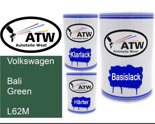 Volkswagen, Bali Green, L62M: 500ml Lackdose + 500ml Klarlack + 250ml Härter - Set, von ATW Autoteile West.